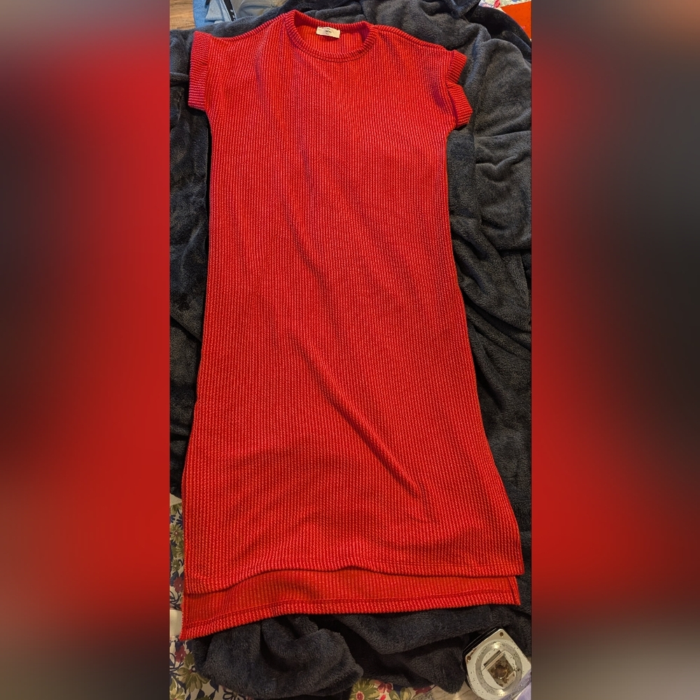 entro Red Ribbed Knit Dress